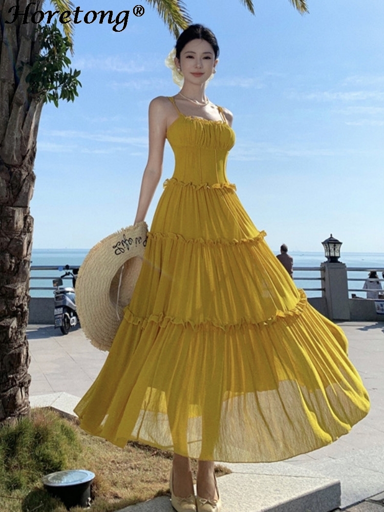 Robe longue d'été unie pour fe - Corset Waist Cinch avis et prix