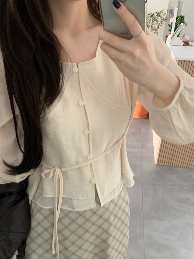 Chemisier chic à manches bulle - Corset Waist Cinch avis et prix