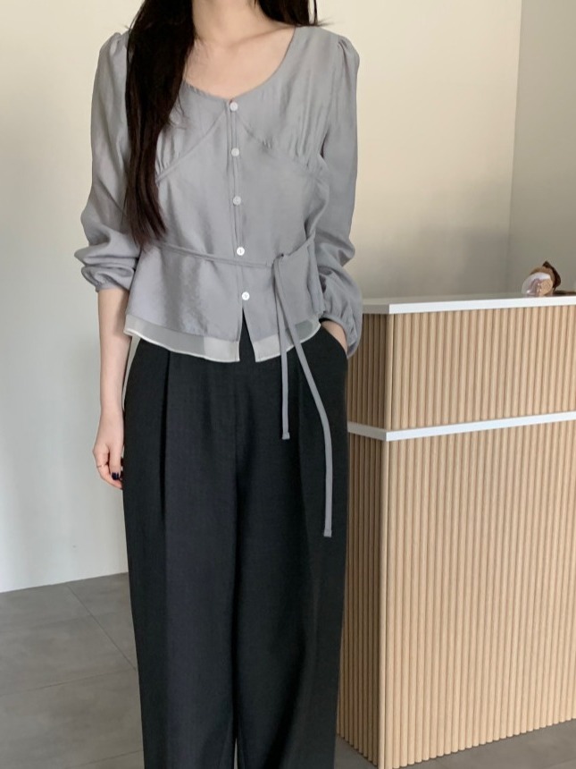 Chemisier chic à manches bulle - Corset Waist Cinch avis et prix